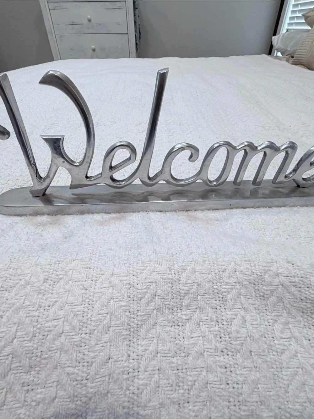 India Boutique Silver Metallic 'Welcome' Script Wall Accent